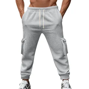 Hochwertige graue Herren Cargo-Jogginghose mit Kordelzug und großen Seitentaschen