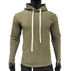 Felpa con cappuccio da uomo in pile polare verde oliva con coulisse