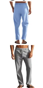 Détail du pantalon droit en coton et lin pour hommes avec cordon de serrage