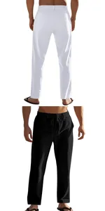 Détail du pantalon droit en coton et lin pour homme en options noir et blanc
