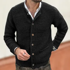 Cardigan in Maglia da Uomo Vestibilità Slim Giacca in Acrilico Poliestere Manica Lunga Monopetto Tinta Unita Casual