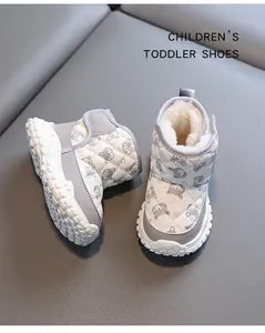 Cozy toddler snow boots with warm fleece lining and cute bear pattern prints.