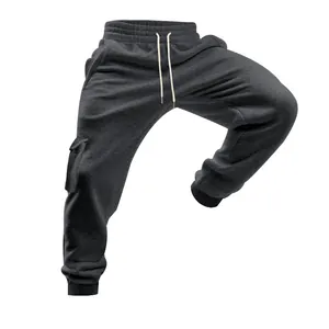 Nahaufnahme der dunkelgrauen Fleece-Cargohose mit weißem, verstellbarem Kordelzug