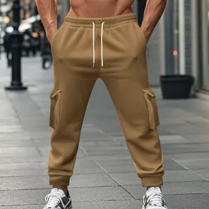 Khaki Cargo-Jogginghose für Herren mit Multi-Taschen und Fleece-Futter für Winter