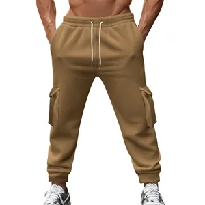 Stylische khaki Herren Cargo-Jogginghose mit Kordelzug und großen funktionalen Seitentaschen
