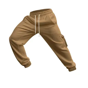 Detailansicht der khakifarbenen Herren-Cargohose mit Fleecefutter und Kordelzug