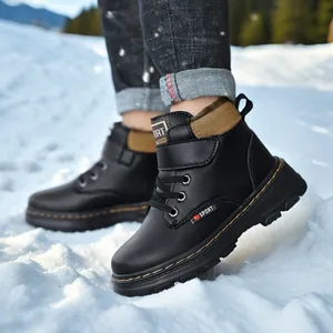 Bottines Martin noires pour garçons, chaudes et imperméables, doublées de fourrure