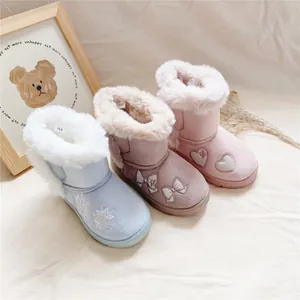 Three pairs of cozy girls' snow boots with faux fur and cute embroidery designs