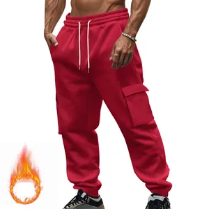 Herren Cargo Jogginghose Vliesgefüttert Winter Warm Mehrere Taschen Kordelzug Lässige Sporthose Einfarbig Polyester Hose