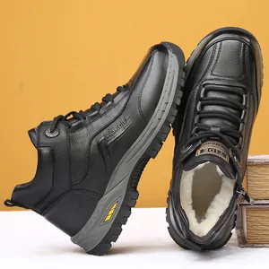 Bottes de neige en cuir pour hommes avec doublure en laine de mouton épaisse et chaude