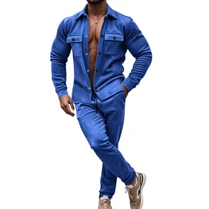 Ensemble de survêtement deux pièces en daim bleu haut de gamme pour hommes et chic