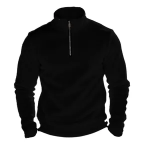 Hoogwaardige zwarte heren fleece sweatshirt met halve rits voor outdoor gebruik