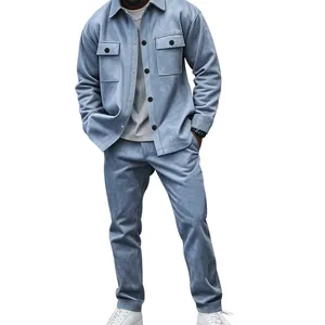 Ensemble veste et pantalon en daim bleu clair haut de gamme pour hommes pour l'automne