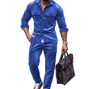 Ensemble deux pièces pour homme en suédine bleu roi avec veste et pantalon décontracté