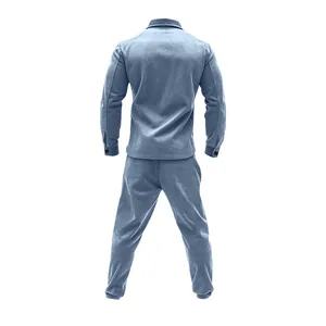 Vue arrière du survêtement deux pièces en daim lourd pour homme de couleur bleu poussiéreux