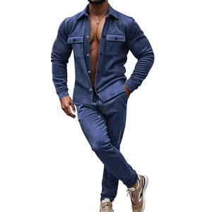 Ensemble veste et pantalon décontracté en daim bleu lourd pour homme style US