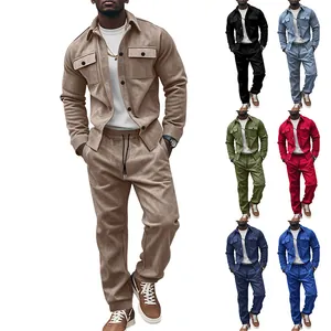 Survêtement en Suédine pour Hommes Heavyweight Top And Bottom Veste et Pantalon Couleur Unie Streetwear Américain Automne Hiver