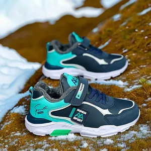 Boys Winter Running Shoes Thickened Warm Plush Sneakers Waterproof Anti-Slip Outdoor Hiking Shoes Kids Hook And Loop Sport Footwear