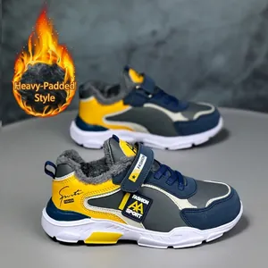 Durable boys warm winter sneakers featuring thick fur lining and anti-slip rubber sole for outdoor