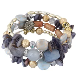 Bracelet bohème multicouche avec perles vintage en turquoise et agate naturelle