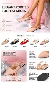 French style pointed-toe patent leather slingback flats available in five elegant colors