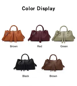 Detailed color display of five retro large capacity women's leather tote bags in various hues
