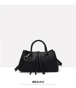 Front view of a minimalist black textured tote bag for women on a white background