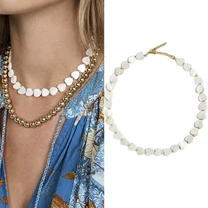 Handmade heart shell beaded necklace with elegant 18k gold plated clavicle chain