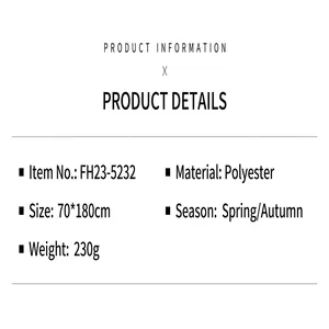 Product specification sheet for polyester checkered scarf, 70x180cm, 230g weight
