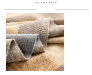 Close-up of soft checkered scarf fabric texture showing fine weave and subtle colors