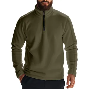 Heren zwaargewicht fleece pullover met kwart rits en opstaande kraag groen