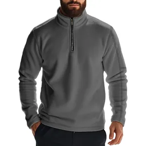 Zware heren fleece pullover met kwart rits en opstaande kraag in de kleur grijs