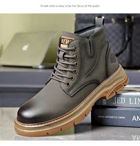 Close-up detail of grey leather Martin boots with vintage finish and durable thick sole