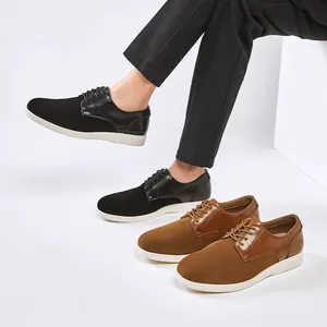 Casual British style men's leather Derby shoes with suede patchwork and lace-up design