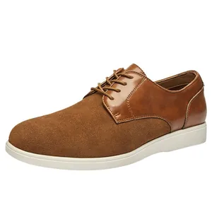 Classic British style men's brown leather and suede derby shoes with durable white sole