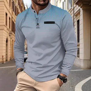 Close-up of men's casual long sleeve Polo shirt with gradient dot print on shoulders