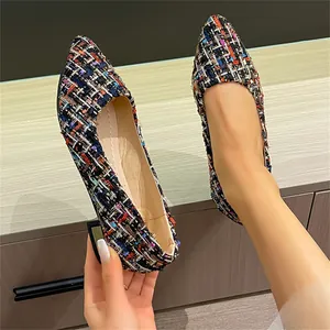 Chaussures Plates Femme Bout Pointu Petit Talon Motif Tweed Chaussures à Enfiler Printemps Automne Mode Confort Bureau