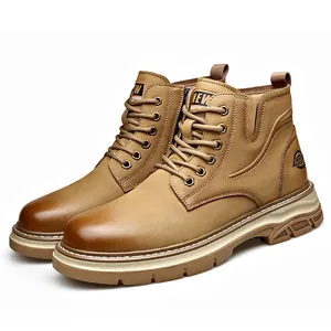 Classic men's tan leather high-top Martin boots with durable non-slip soles