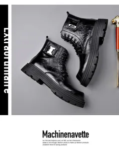 Premium kwaliteits zwarte leren heren Martin boots met metalen gesp en antislipzool