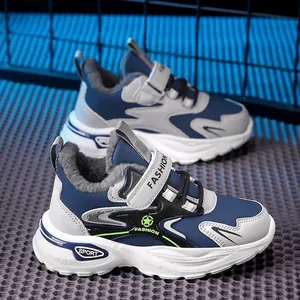 Zapatillas de invierno para niños en azul y gris con forro polar cálido y suela gruesa