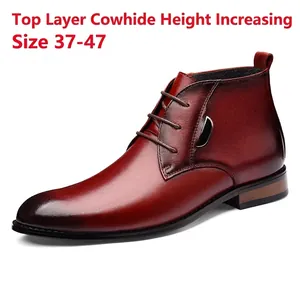 Echtleder Chelsea Boots für Herren Höhensteigerung Vliesgefüttert Winter Warm Große Größen Trendige Business Freizeitschuhe