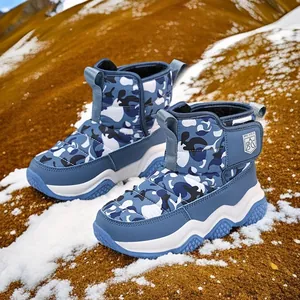Kids Camouflage Snow Boots Water Resistant Winter Plush Lined Warm Shoes Hook And Loop Anti Slip Boots For Boys And Girls