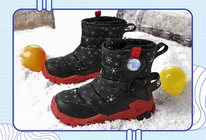 Stivali da neve per bambini con fodera calda motivo a fiocchi e suola rossa antiscivolo