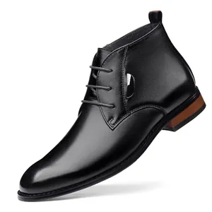 Schwarze Herrenstiefel aus echtem Rindsleder mit 6 cm Innenerhöhung