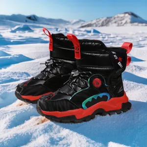 Bottes de Neige d'Hiver pour Garçons Imperméables Enfants Chaudes Doublées en Polaire Avec Crampons en Métal Antidérapantes