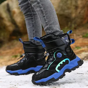 Bottes de neige chaudes pour garçons avec doublure épaisse et semelle bleue antidérapante