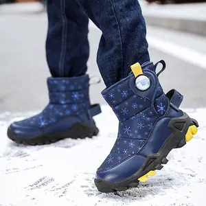Stivali da neve caldi impermeabili per bambini con motivo a fiocchi e suola in gomma antiscivolo