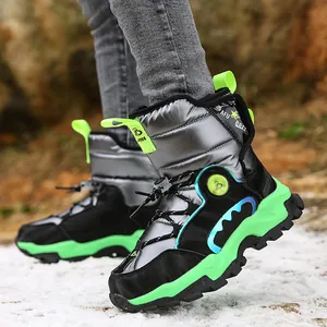 Bottes de neige pour garçons avec tige argentée et semelles antidérapantes néon