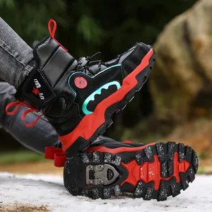 Bottes de neige chaudes pour garçons avec semelles épaisses et crampons à glace