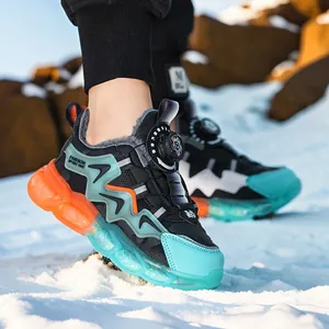 Sneakers Imbottite Invernali da Bambino Calde Scarpe in Pelle Sintetica Foderate in Pelliccia per Ragazzi Ragazze Bottone Rotante